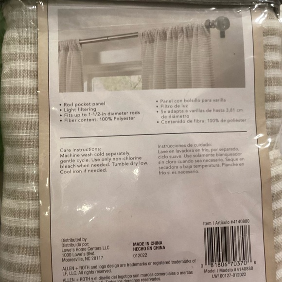 allen + roth Gwenn Linen Rod Pocket Panel (1 Panel) 50 x 84" NEW 4140880 - Picture 2 of 3